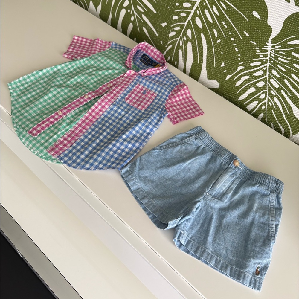 Polo by Ralph Lauren Kids Colorful Checkered Shirt Sold With Matching Bottoms🐣🐰